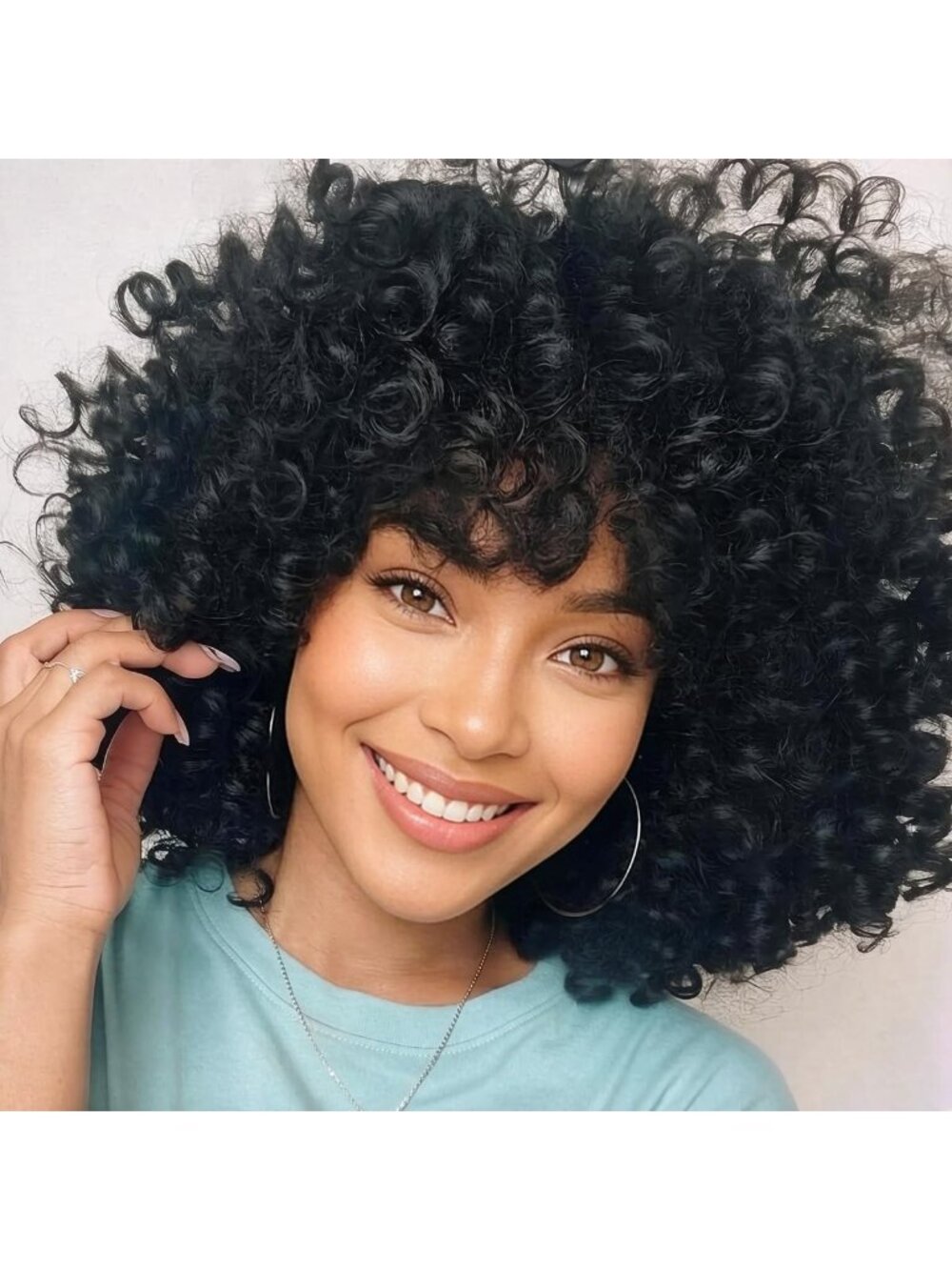 Short Curly Wig with Bangs for Black Women | Soft Bouncy Heat-Resistant